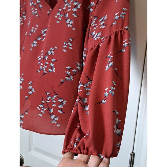 Loft Outlet Women's Red Floral Blouse Long Sleeve Peasant Size S - Picture 5 of 8